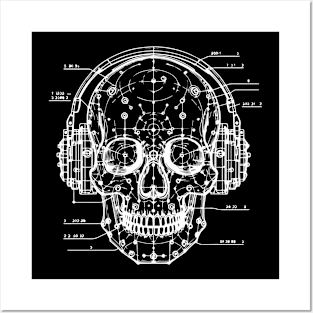 skull with headphones Posters and Art